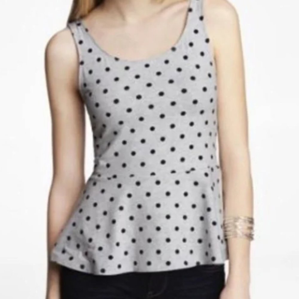 NWOT Express Small Gray Polkadot Peplum Top